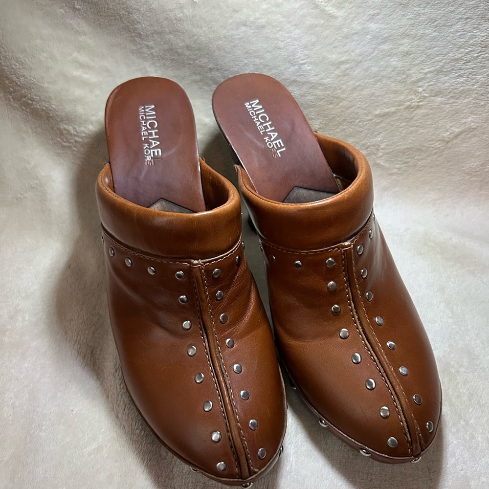Michael Kors Tan Leather Studded Mules